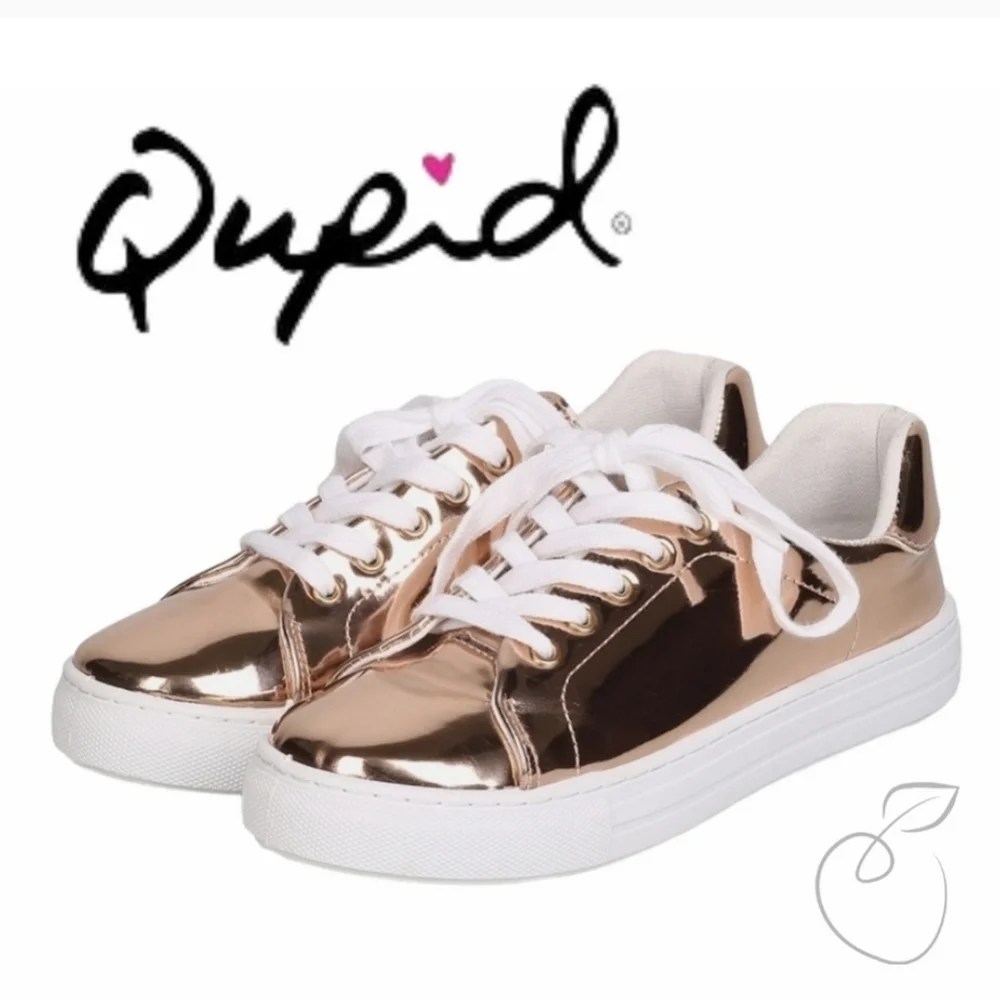 QUPID ROSE GOLD METALLIC LEATHERETTE LACE UP SNEAKERS SZ 6 - Picture 11 of 11